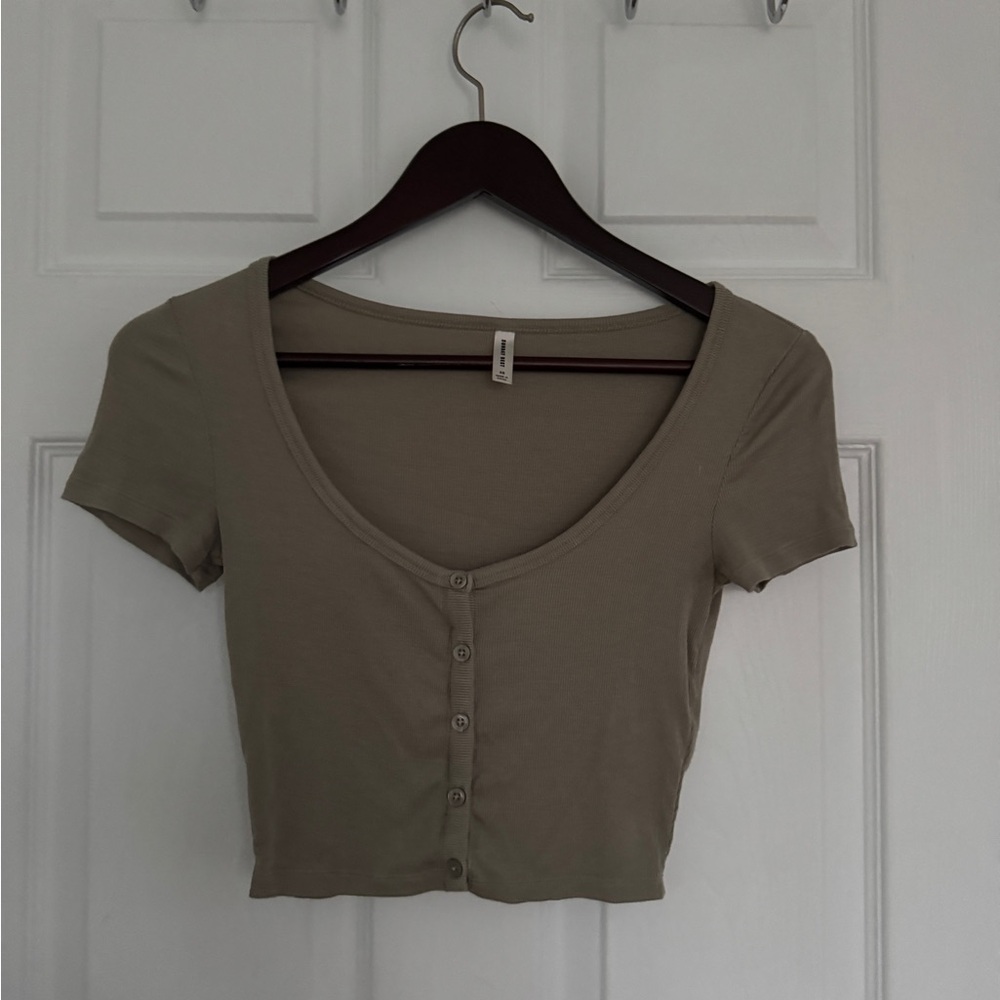 Sunday Best Aritzia Scoop Neck Crop Top - Olive Green